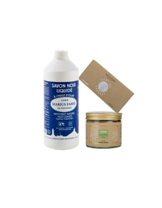 SET savon noir liquido, guanto scrub, savon noir pasta